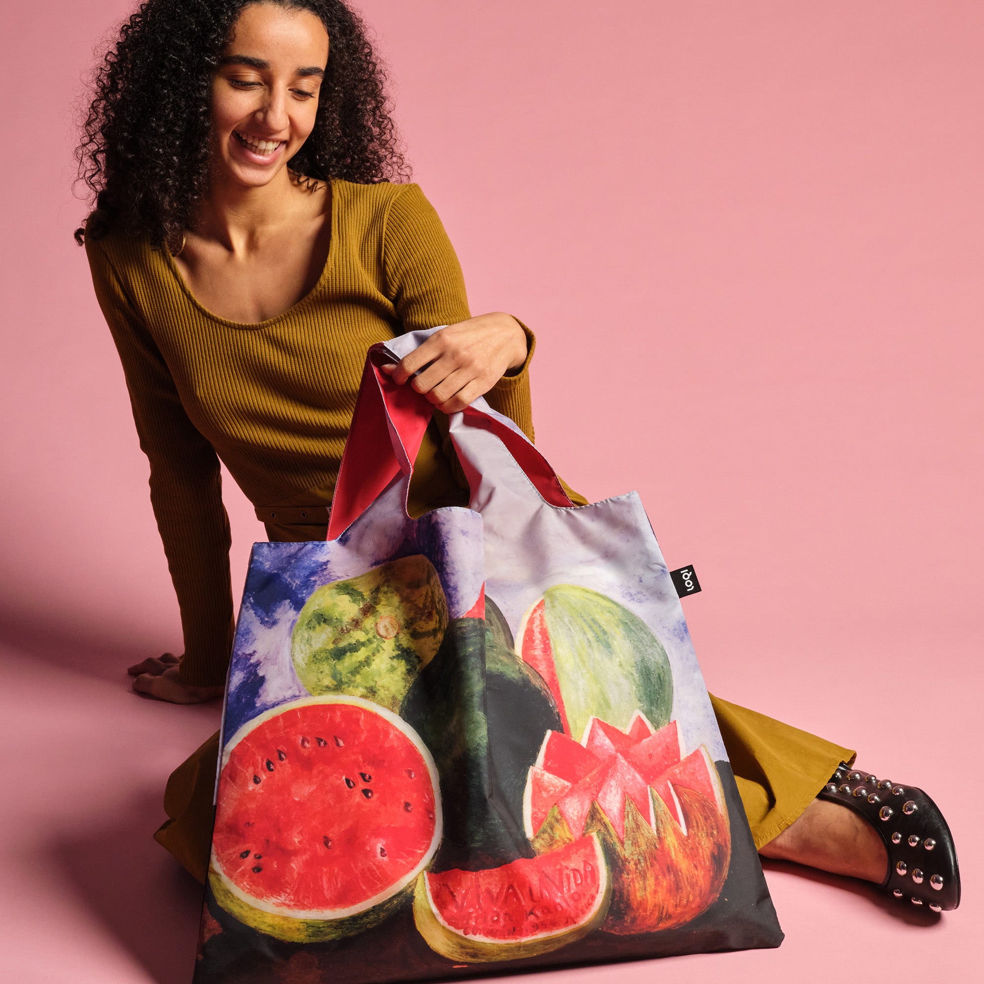 Chezi Reusable Cotton Tote Bag – Red Watermelon Print, Foldable, Eco-Friendly Shopping Bag | 12.2"x14.6"
