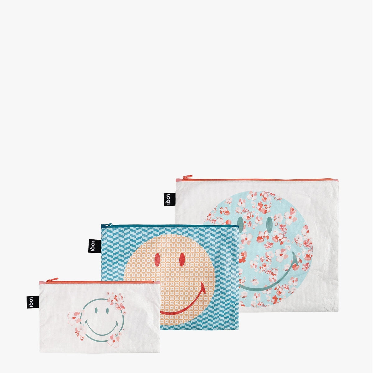 LOQI Smiley Tyvek Blossom Zip Pockets Set